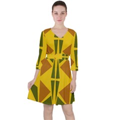  Abstract Geometric Design   Geometric Fantasy  Terrazzo  Quarter Sleeve Ruffle Waist Dress by Eskimos