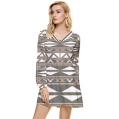 Abstract Pattern Geometric Backgrounds  Tiered Long Sleeve Mini Dress by Eskimos