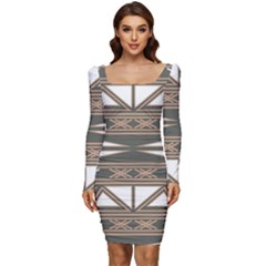 Abstract Pattern Geometric Backgrounds  Women Long Sleeve Ruched Stretch Jersey Dress by Eskimos