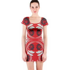 Folk flowers print Floral pattern Ethnic art Short Sleeve Bodycon Dress