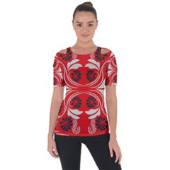 Folk flowers print Floral pattern Ethnic art Shoulder Cut Out Short Sleeve Top