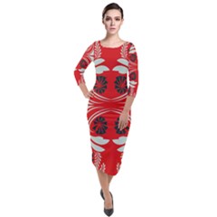 Folk flowers print Floral pattern Ethnic art Quarter Sleeve Midi Velour Bodycon Dress