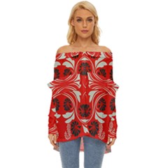 Folk flowers print Floral pattern Ethnic art Off Shoulder Chiffon Pocket Shirt