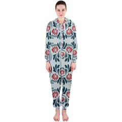 Folk Flowers Print Floral Pattern Ethnic Art Hooded Jumpsuit (ladies) by Eskimos