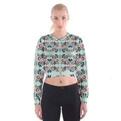 Folk Flowers Print Floral Pattern Ethnic Art Cropped Sweatshirt by Eskimos