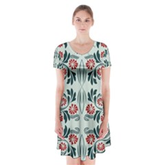 Folk Flowers Print Floral Pattern Ethnic Art Short Sleeve V-neck Flare Dress by Eskimos