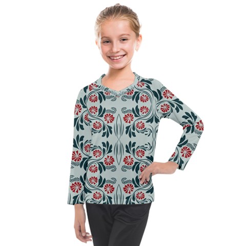 Folk Flowers Print Floral Pattern Ethnic Art Kids  Long Mesh Tee by Eskimos