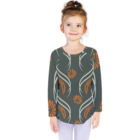 Folk Flowers Print Floral Pattern Ethnic Art Kids  Long Sleeve Tee by Eskimos