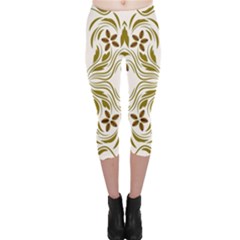 Folk Flowers Print Floral Pattern Ethnic Art Capri Leggings  by Eskimos