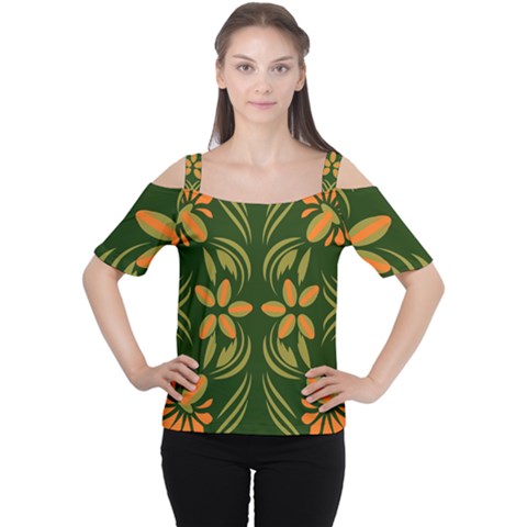 Folk Flowers Print Floral Pattern Ethnic Art Cutout Shoulder Tee by Eskimos