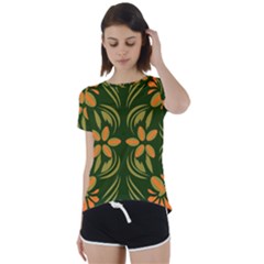 Folk Flowers Print Floral Pattern Ethnic Art Short Sleeve Foldover Tee