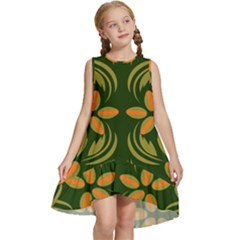 Folk Flowers Print Floral Pattern Ethnic Art Kids  Frill Swing Dress by Eskimos