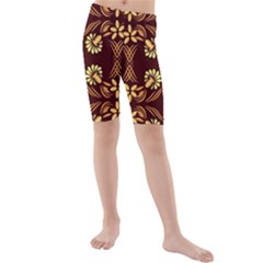 Folk Flowers Print Floral Pattern Ethnic Art Kids  Mid Length Swim Shorts by Eskimos