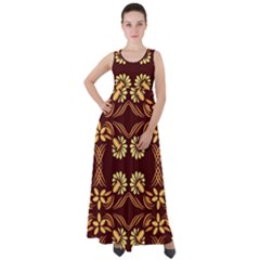 Folk Flowers Print Floral Pattern Ethnic Art Empire Waist Velour Maxi Dress by Eskimos