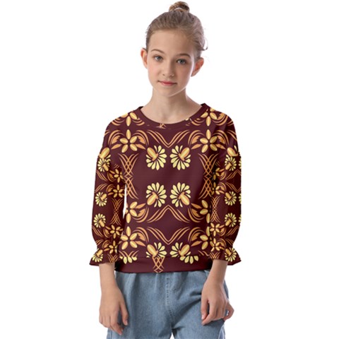 Folk Flowers Print Floral Pattern Ethnic Art Kids  Cuff Sleeve Top by Eskimos