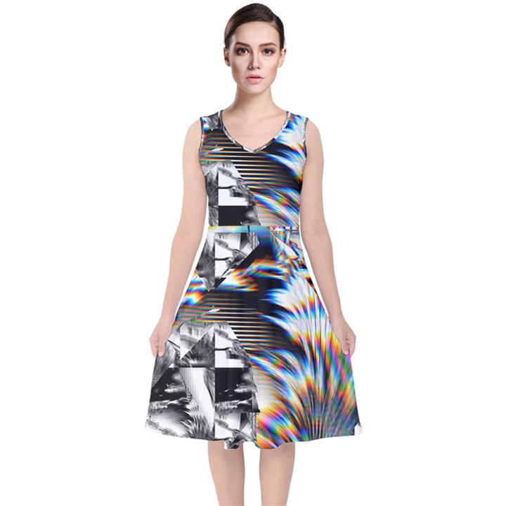 Rainbow Assault V-Neck Midi Sleeveless Dress 