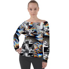 Rainbow Assault Off Shoulder Long Sleeve Velour Top by MRNStudios