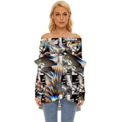 Rainbow Assault Off Shoulder Chiffon Pocket Shirt by MRNStudios