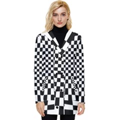 Illusion Checkerboard Black And White Pattern Button Up Hooded Coat  by Nexatart