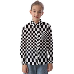 Illusion Checkerboard Black And White Pattern Kids  Long Sleeve Shirt