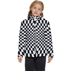 Illusion Checkerboard Black And White Pattern Kids  Puffer Bubble Jacket Coat by Nexatart