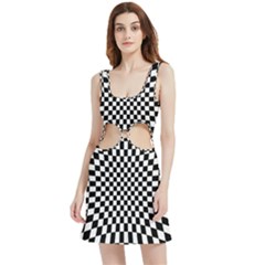 Illusion Checkerboard Black And White Pattern Velvet Cutout Dress