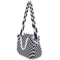 Illusion Checkerboard Black And White Pattern Rope Handles Shoulder Strap Bag