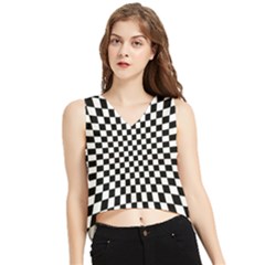 Illusion Checkerboard Black And White Pattern V-Neck Cropped Tank Top