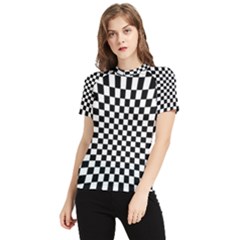 Illusion Checkerboard Black And White Pattern Women s Short Sleeve Rash Guard