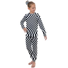 Illusion Checkerboard Black And White Pattern Kids  Long Sleeve Set 