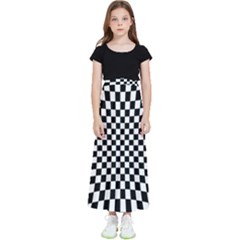 Illusion Checkerboard Black And White Pattern Kids  Flared Maxi Skirt