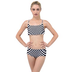 Illusion Checkerboard Black And White Pattern Layered Top Bikini Set by Nexatart