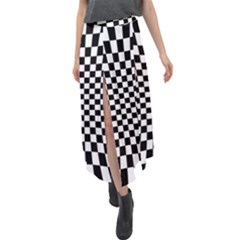 Illusion Checkerboard Black And White Pattern Velour Split Maxi Skirt