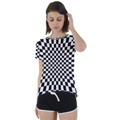 Illusion Checkerboard Black And White Pattern Short Sleeve Foldover Tee