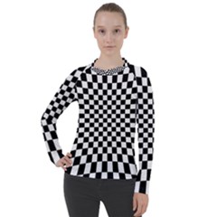 Illusion Checkerboard Black And White Pattern Women s Pique Long Sleeve Tee