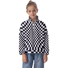 Illusion Checkerboard Black And White Pattern Kids  Half Zip Hoodie