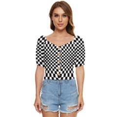 Illusion Checkerboard Black And White Pattern Button up blouse