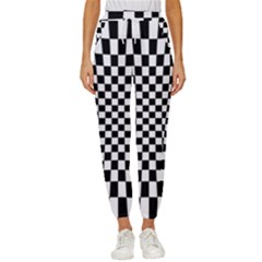 Illusion Checkerboard Black And White Pattern Cropped Drawstring Pants