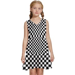 Illusion Checkerboard Black And White Pattern Kids  Sleeveless Tiered Mini Dress