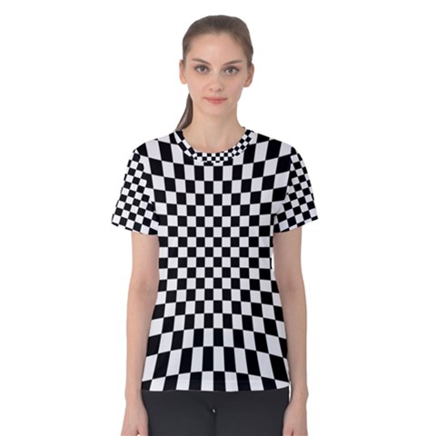 Illusion Checkerboard Black And White Pattern Women s Cotton Tee by Nexatart