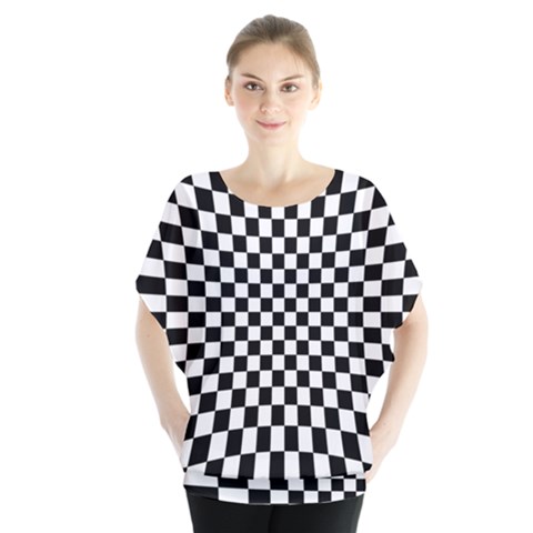 Illusion Checkerboard Black And White Pattern Batwing Chiffon Blouse by Nexatart