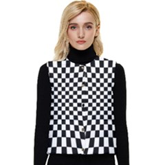 Illusion Checkerboard Black And White Pattern Women s Short Button Up Puffer Vest