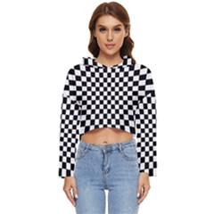 Illusion Checkerboard Black And White Pattern Women s Lightweight Cropped Hoodie