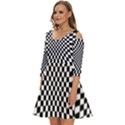 Illusion Checkerboard Black And White Pattern Shoulder Cut Out Zip Up Dress View2