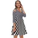 Illusion Checkerboard Black And White Pattern Shoulder Cut Out Zip Up Dress View3