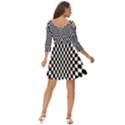 Illusion Checkerboard Black And White Pattern Shoulder Cut Out Zip Up Dress View4