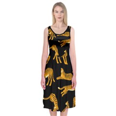 Seamless-exotic-pattern-with-tigers Midi Sleeveless Dress by Jancukart