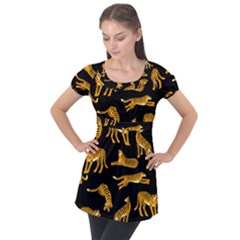 Seamless-exotic-pattern-with-tigers Puff Sleeve Tunic Top by Jancukart