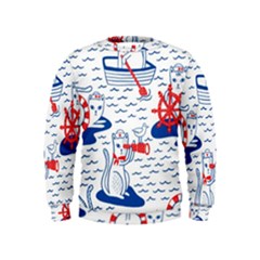 Nautical Cats Seamless Pattern Kids  Sweatshirt