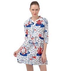 Nautical Cats Seamless Pattern Mini Skater Shirt Dress